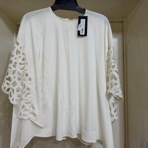 NEW with Tags $347 Ungaro White top with sequin cutout dolman sleeves sz SX, S C